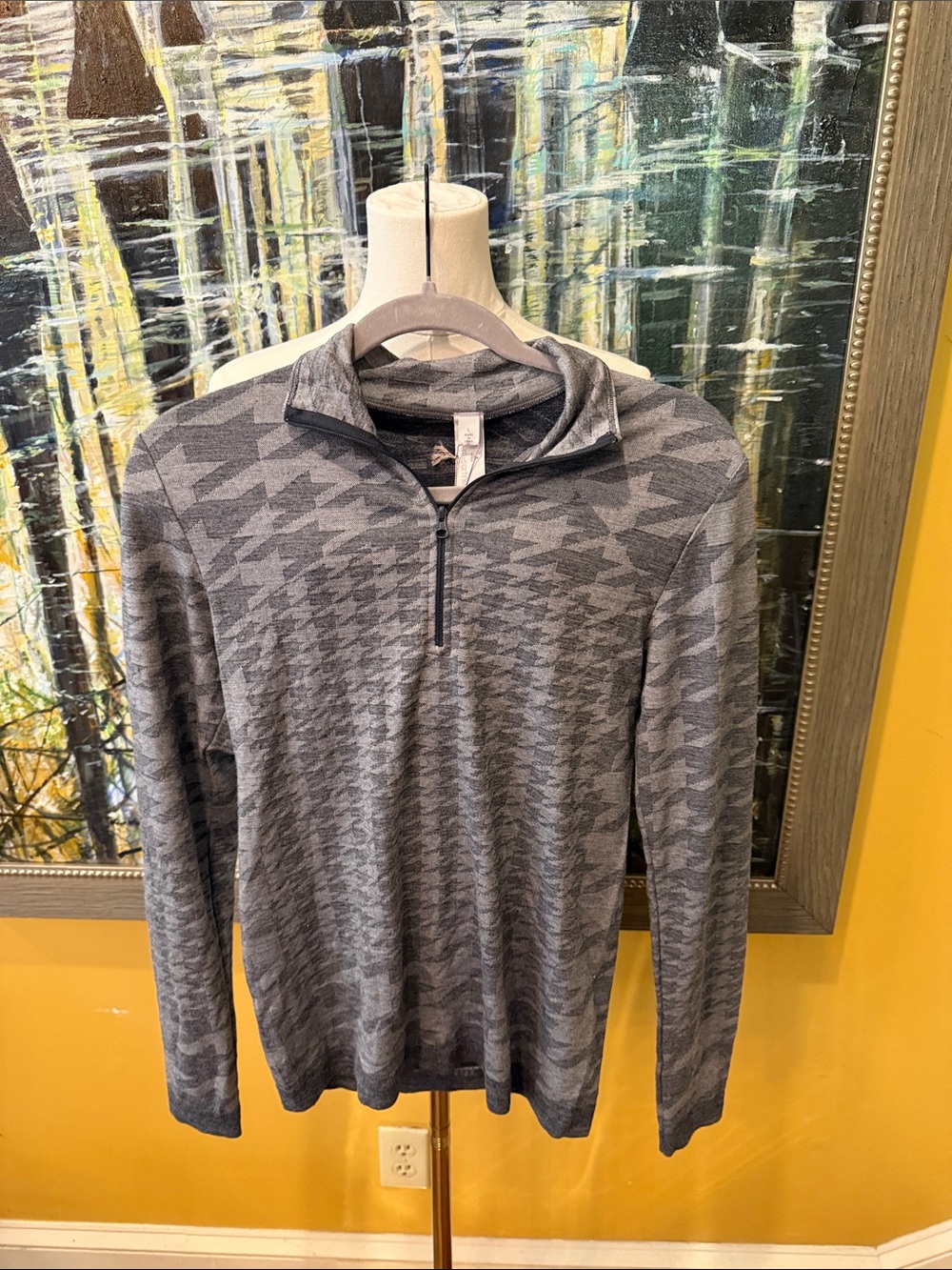 Women’s Adidas Stella McCartney Gray Quarter-Zip Houndstooth Performance Sweater